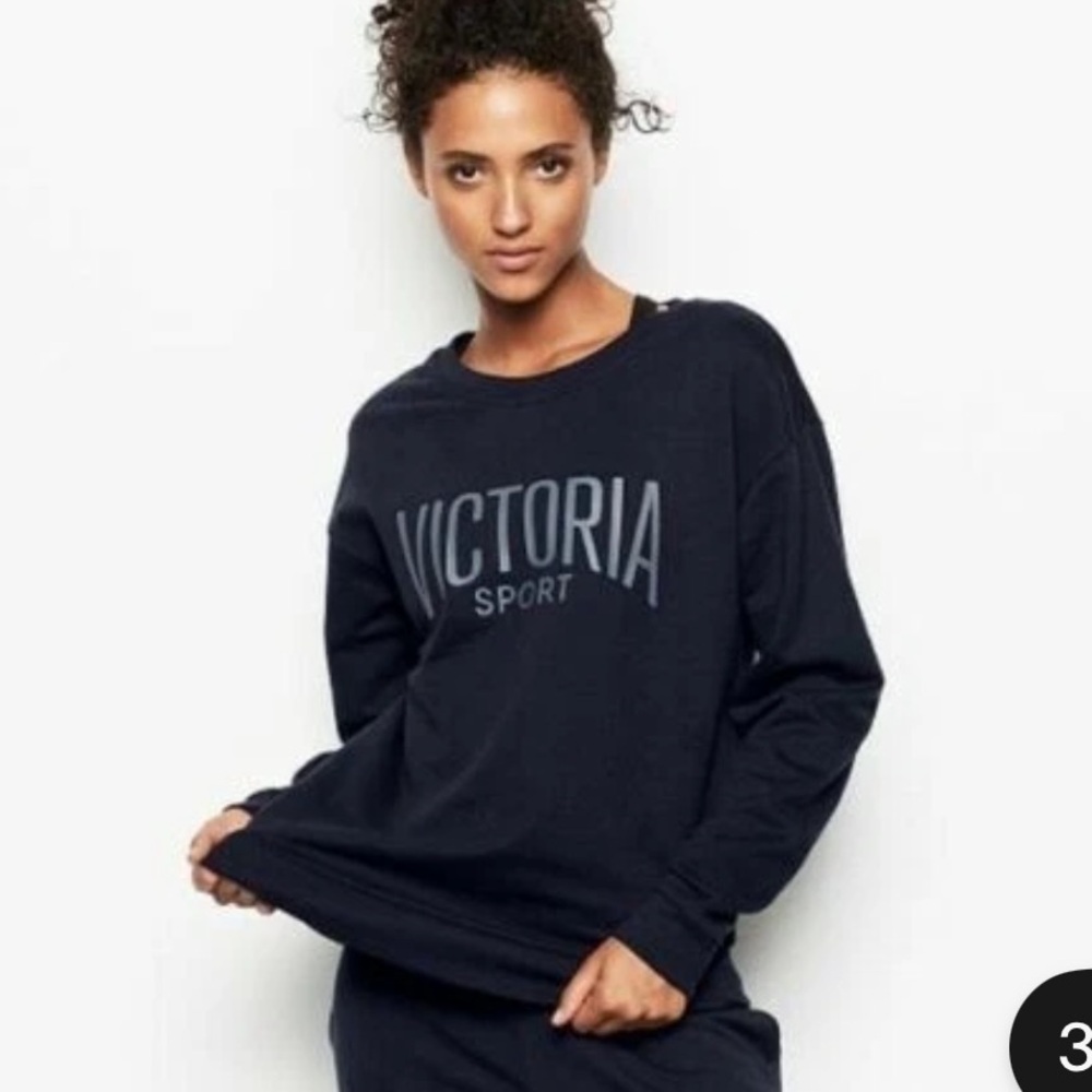Victoria's Secret Sport Black Pullover Fleece Sweatshirt Open Back Oversized XL